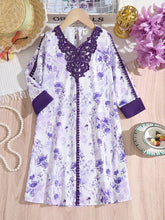 Girls' Purple Casual Lace Patchwork Ink Painting Print Comfortable Long Dress